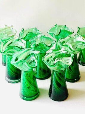 💎 Lefton Green Ruffle Vases Set of 6 Vintage💎